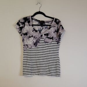 Banana Republic Black and White Floral Stripe Tee